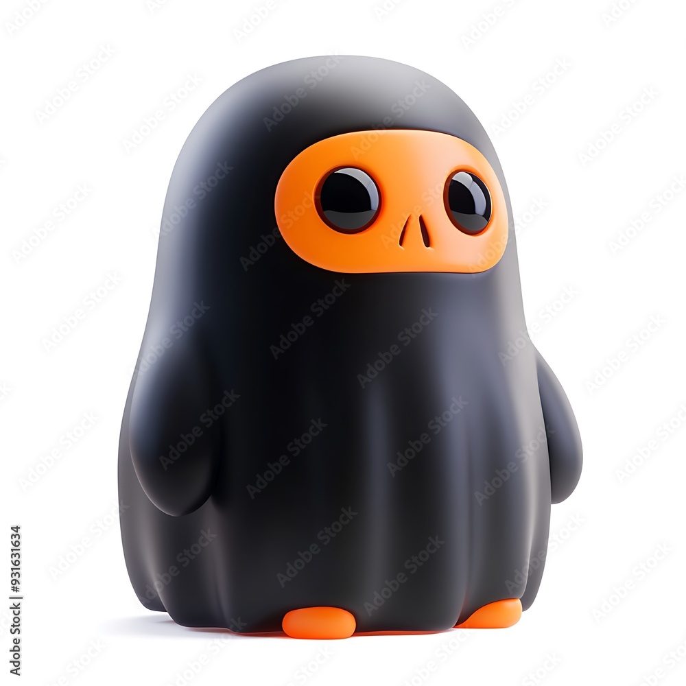 Obraz premium A cute black and orange cartoon penguin figurine with big eyes, perfect for toy, decoration, and animation projects. Halloween Art Toy Character Design.