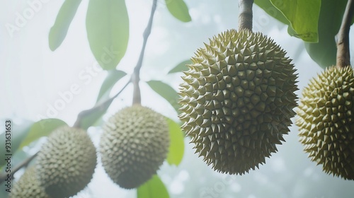 Close-Up of Durian Fruits Hanging on a Tree