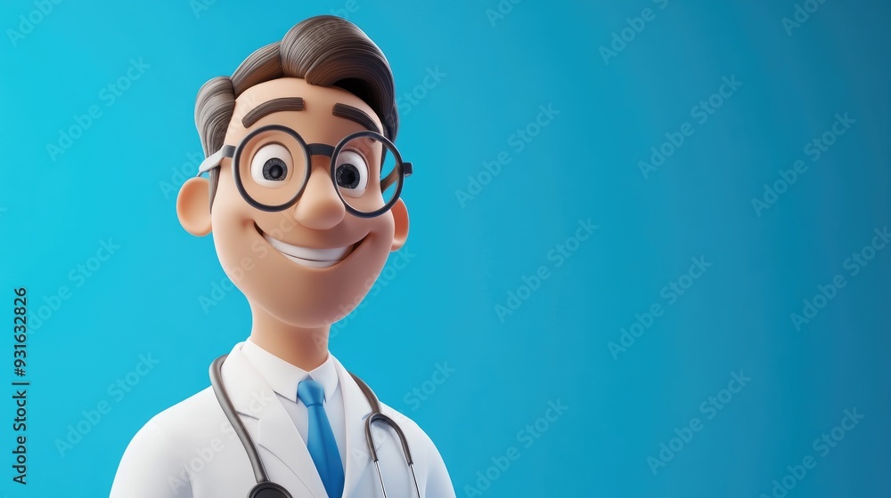 A cheerful 3D doctor with a stethoscope A cheerful 3D doctor with a stethoscope