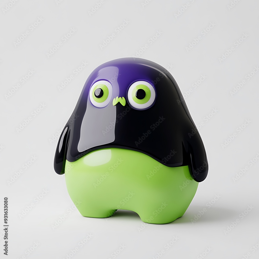 Obraz premium Colorful abstract figurine with large eyes in black and green. Modern art sculpture against a plain background. Halloween Art Toy Character Design.