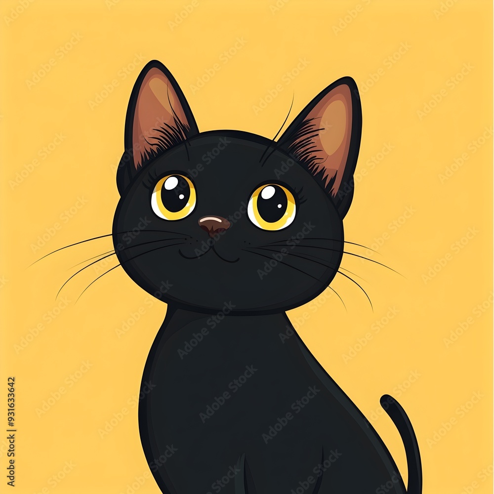 Cute Black Cat with Glowing Eyes in Cartoon Halloween Style Banner Background Cute Black Cat with Glowing Eyes in Cartoon Halloween Style Banner Background