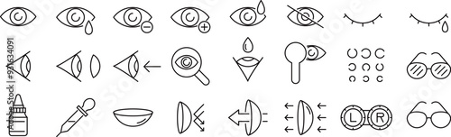 ベクターでモノクロの眼科に関する線画アイコンセット