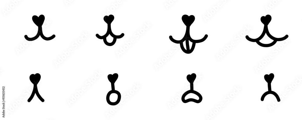 Hand drawn dog face with tongue hanging out. Dog tongue lick mouth and nose. Doodle happy cat face with open mouth. Icons set. Stock vector illustration isolated on white background. Hand drawn dog face with tongue hanging out. Dog tongue lick mouth and nose. Doodle happy cat face with open mouth. Icons set. Stock vector illustration isolated on white background.