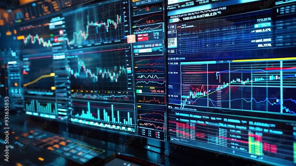 A digital trading platform with real-time stock graphs connected to a global financial network A digital trading platform with real-time stock graphs connected to a global financial network