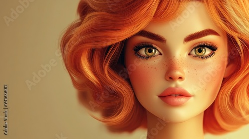 3D Closeup of a Beautiful Cartoon Woman with Trendy Hairstyle