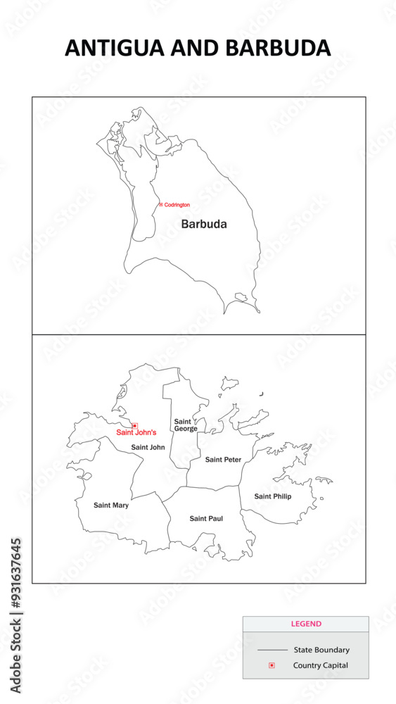 Antigua and Barbuda Map. State and district map of Antigua and Barbuda ...