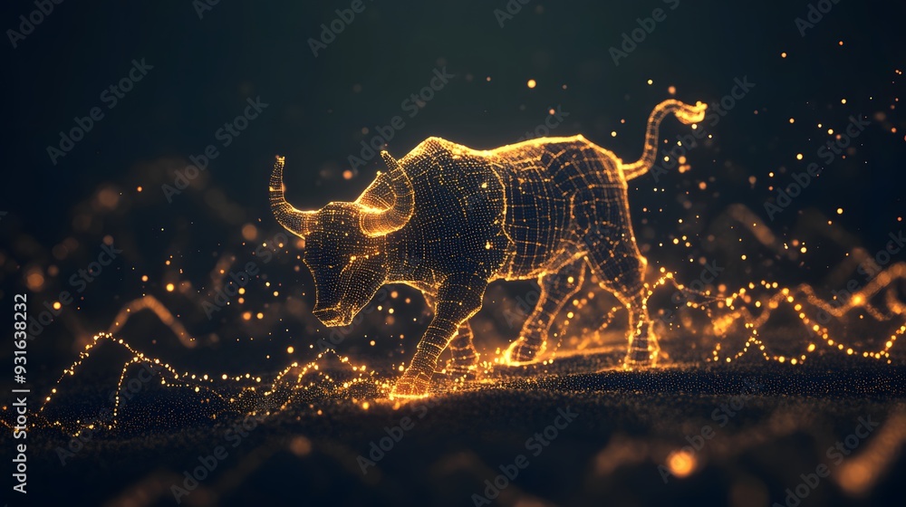 Golden Bull on Dark Background. Golden Bull on Dark Background.