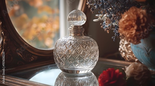 Elegant Antique Glass Perfume Bottle in Floral Decor Setting