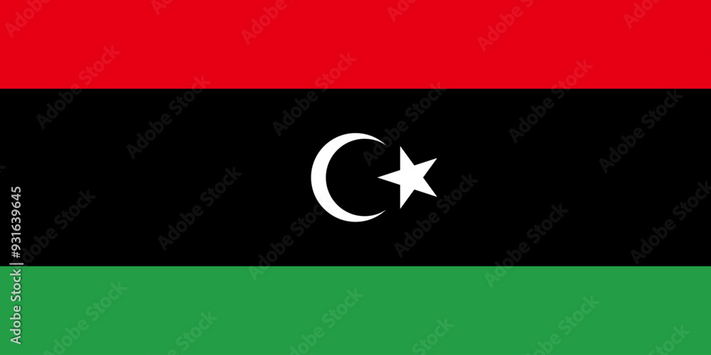 The official national flag of Libya. Flag of the State of Libya. Correct proportions and colors. Vector illustration The official national flag of Libya. Flag of the State of Libya. Correct proportions and colors. Vector illustration