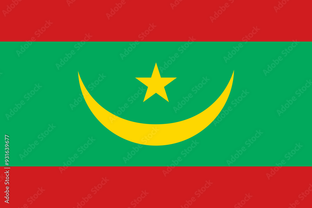 The official national flag of Mauritania. Flag of the Islamic Republic of Mauritania. Correct proportions and colors. Vector illustration The official national flag of Mauritania. Flag of the Islamic Republic of Mauritania. Correct proportions and colors. Vector illustration
