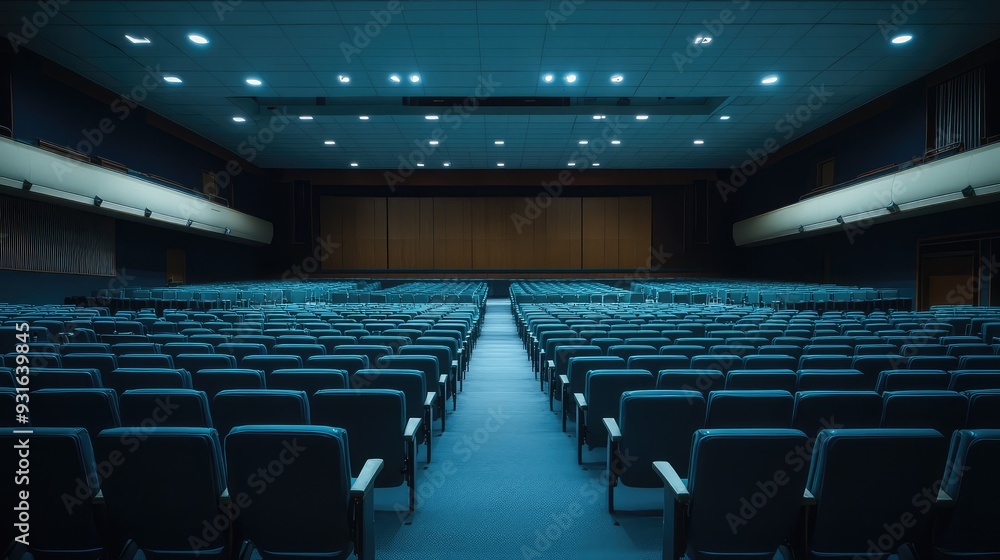 Fototapeta premium A silent, empty auditorium with vacant seats, evoking the narrative of a past event or performance.