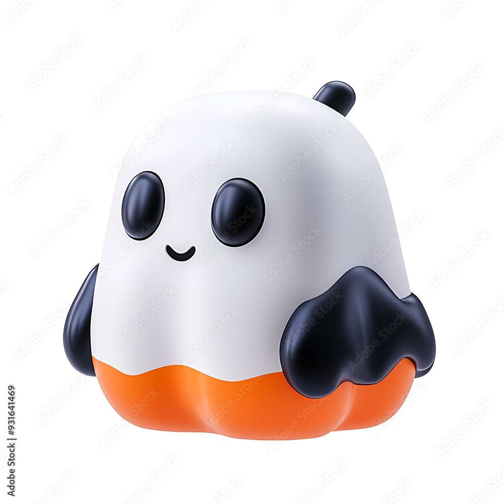 Cute Halloween ghost figurine with black wings and orange base, perfect for festive decorations and seasonal celebrations. Halloween Art Toy Character Design. Cute Halloween ghost figurine with black wings and orange base, perfect for festive decorations and seasonal celebrations. Halloween Art Toy Character Design.
