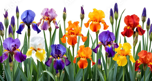 Beautiful Variety of Iris Flowers on White Background - Colorful Combinations, Different Varieties, and Floral Arrangements