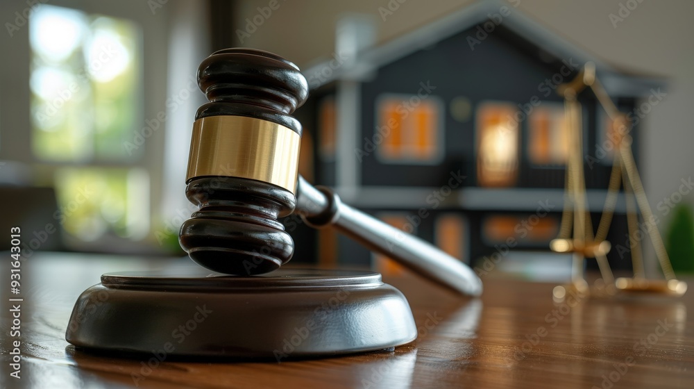 Gavel, House, and Scales of Justice - Real Estate Legal Concept Gavel, House, and Scales of Justice - Real Estate Legal Concept