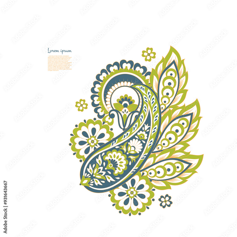 Paisley pattern. Isolated Fantastic flower, leaves Paisley pattern. Isolated Fantastic flower, leaves