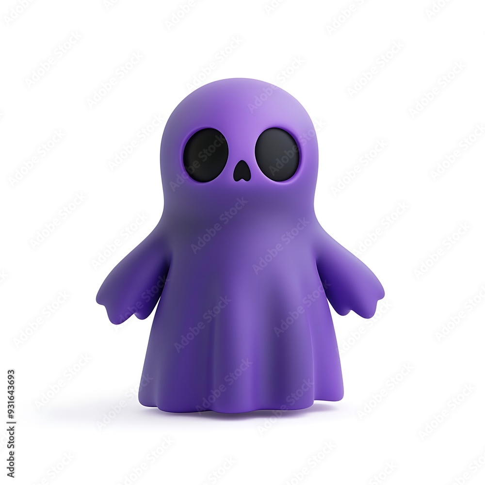 Cute purple ghost with big black eyes standing against a white background. Ideal for Halloween or spooky-themed designs. Halloween Art Toy Character Design. Cute purple ghost with big black eyes standing against a white background. Ideal for Halloween or spooky-themed designs. Halloween Art Toy Character Design.