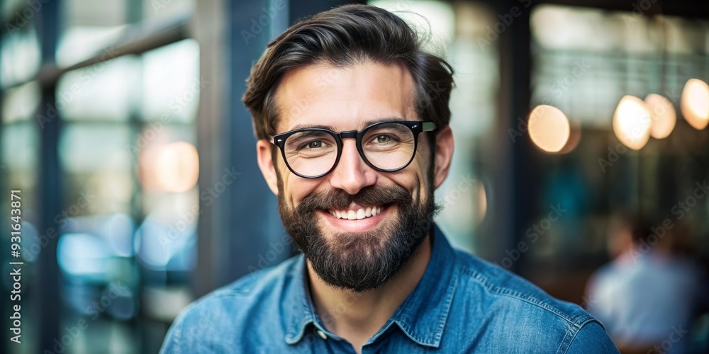 Smiling Man in Glasses with a Blue Shirt, Portrait, Close Up, Face , smile, glasses , man Smiling Man in Glasses with a Blue Shirt, Portrait, Close Up, Face , smile, glasses , man