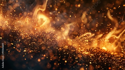 Golden flame of fire Fire embers particles over black background Fire sparks background Abstract dark glitter fire particles lights bonfire in motion blur : Generative AI