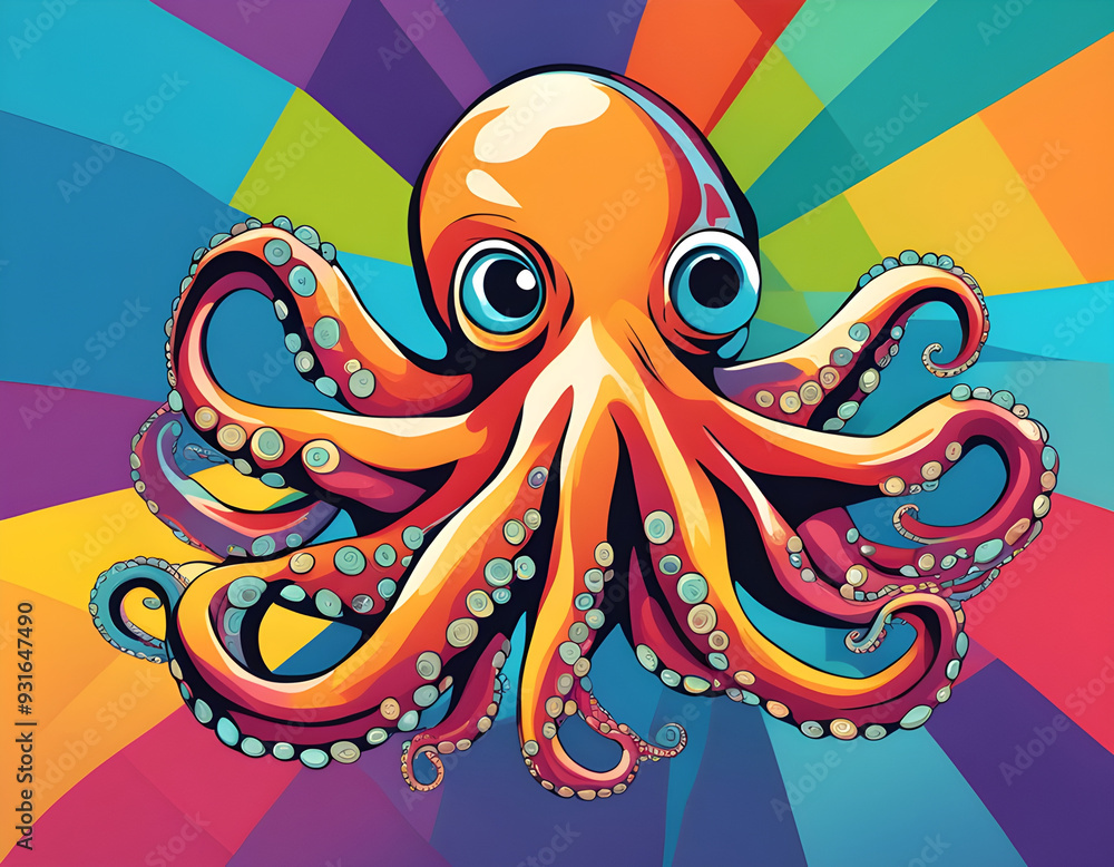colorful Octopus head with cool isolated pop art style background colorful Octopus head with cool isolated pop art style background