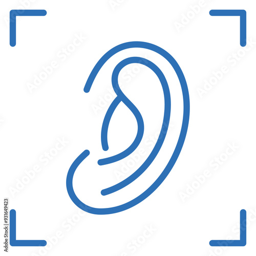 耳介認証。生体認証の編集可能な線のベクターアイコンイラスト