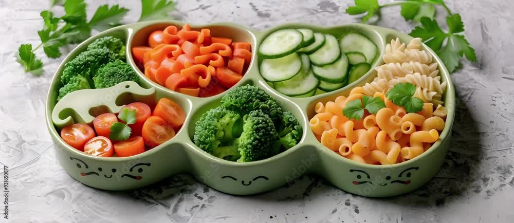 Kid-friendly healthy meals on animal-shaped plates. Kid-friendly healthy meals on animal-shaped plates.