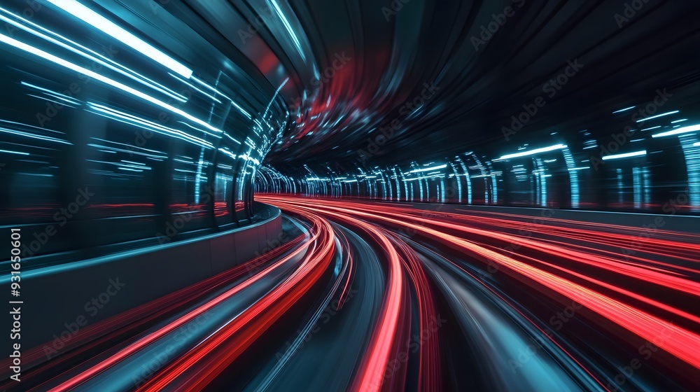 Fototapeta premium Nighttime traffic with light trails on the highway and road