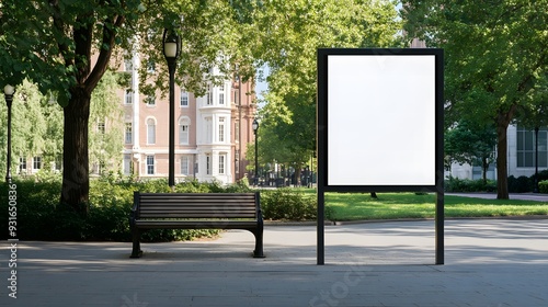 Outdoor blank white billboard mockup in a park setting, ideal for showcasing marketing projects, branding concepts, social media promotions, and web design within a natural environment photo