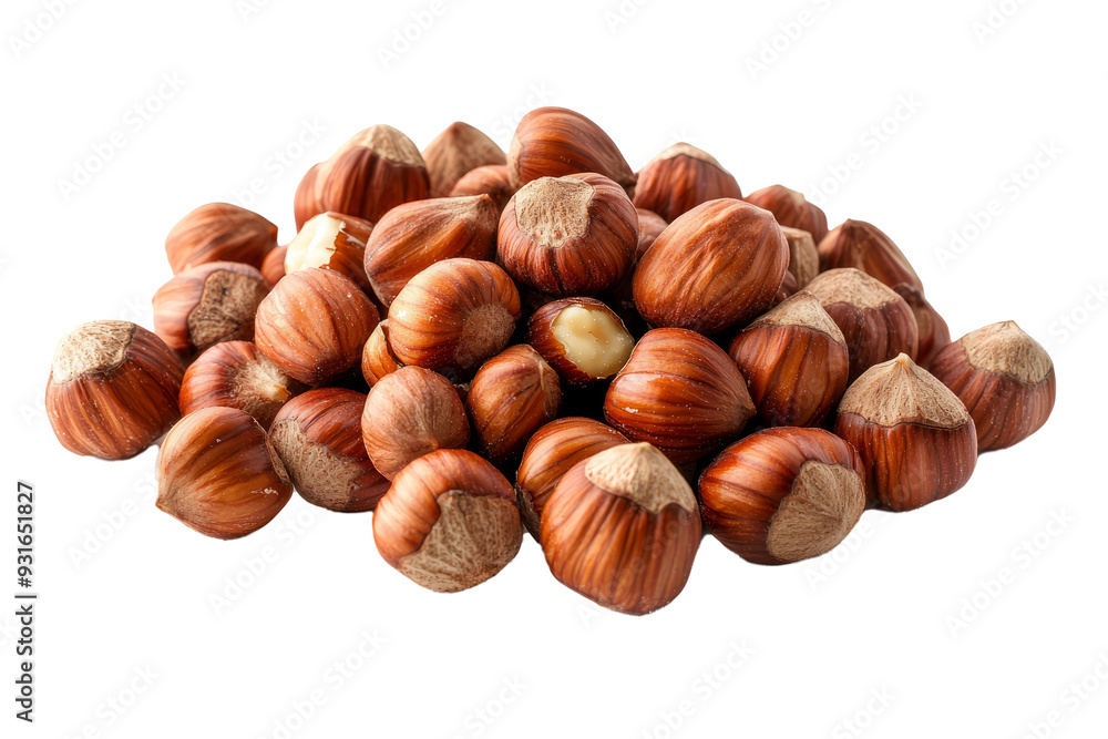 peeled hazelnuts arranged neatly in a small pile, isolated on a white background. peeled hazelnuts arranged neatly in a small pile, isolated on a white background.