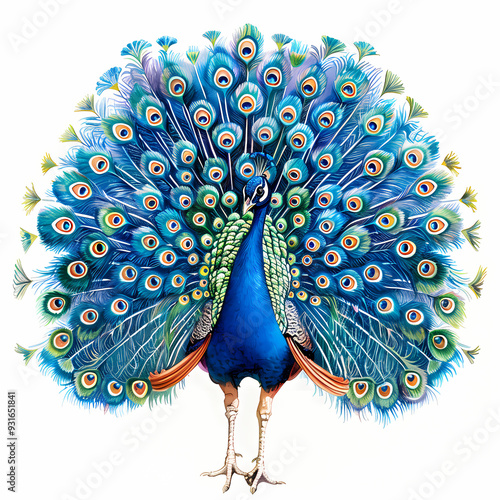 Art nouveau artistic image of peacock in a round shape,Luxurious peacock with an open tail,magnificent realistic peacock photo