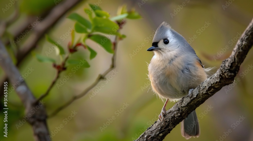 Titmouse perched on a tree branch its small body and inquisitive expression capturing attention Titmouse perched on a tree branch its small body and inquisitive expression capturing attention