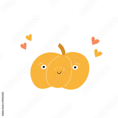 Autumn hand drawn smiling pumpkin , seasonal object. Vector illustration in flat style