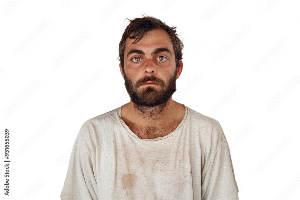 Portrait of a man with a complex, layered expression, portraying the multifaceted nature of mental illness, on white Portrait of a man with a complex, layered expression, portraying the multifaceted nature of mental illness, on white
