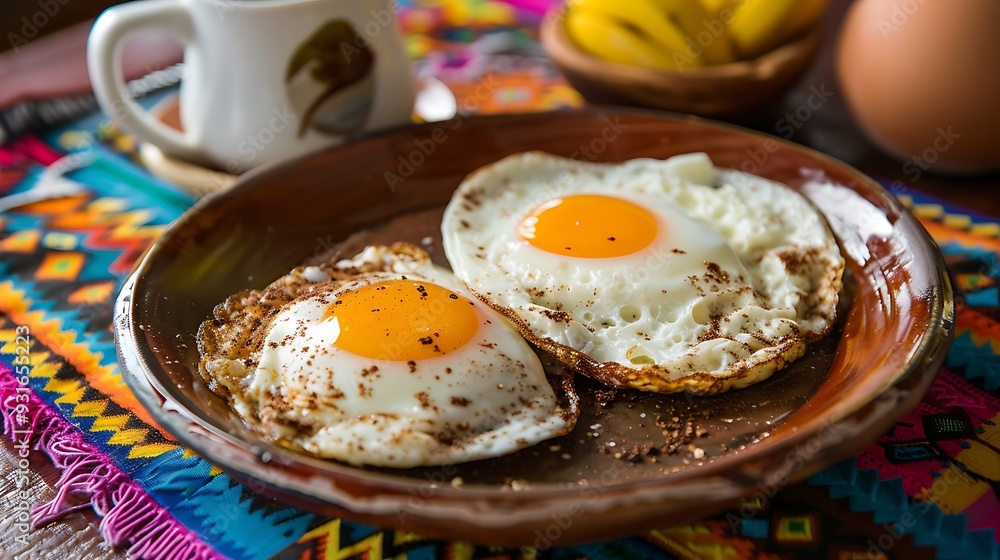 Colombian breakfast with eggs and coffee Colombian breakfast with eggs and coffee