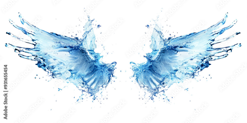 Symmetrical water splash looking like wings, isolated on white.