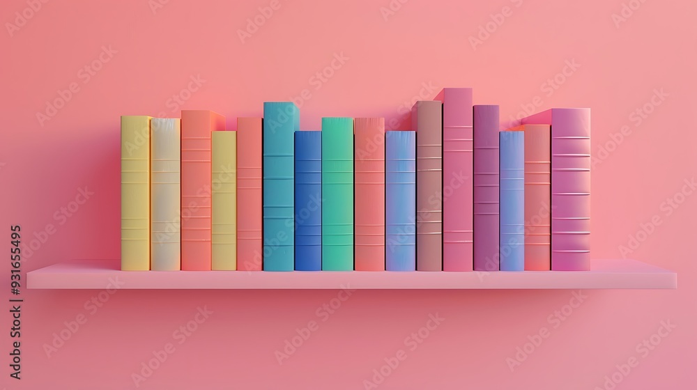 Obraz premium Colored books on the shelf on pink background
