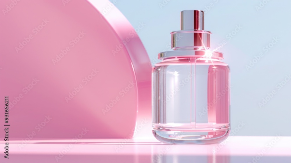 Elegant Skincare Product Bottle on Pink and Blue Background with Soft Lighting and Minimalist Design Elegant Skincare Product Bottle on Pink and Blue Background with Soft Lighting and Minimalist Design