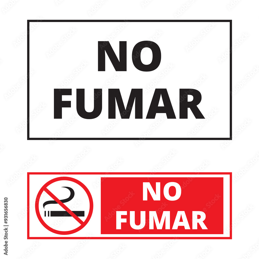 Cartel con el mensaje de No Fumar sobre un fondo blanco. Vista de frente y de cerca Cartel con el mensaje de No Fumar sobre un fondo blanco. Vista de frente y de cerca