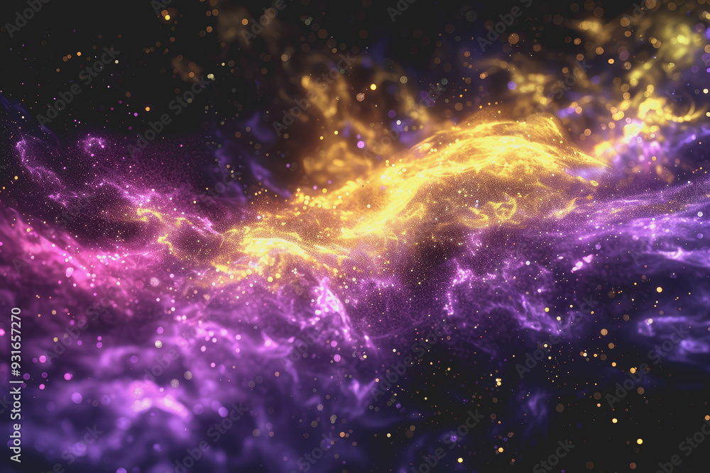 Fototapeta premium A mesmerizing neon yellow and purple galaxy filled with stars in the sky. on a black background.