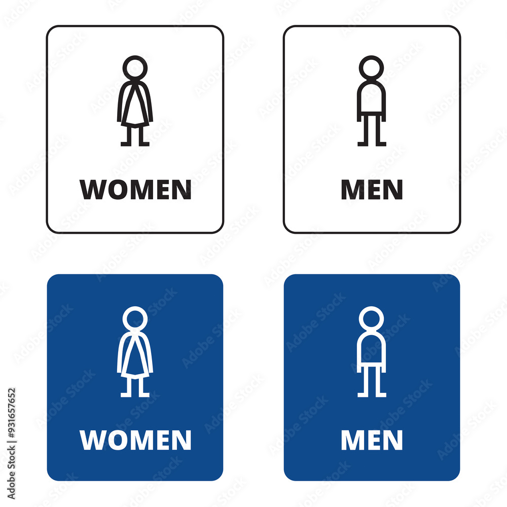 Cartel de mujer y hombre en blanco y azul sobre un fondo blanco aislado. Vista de frente y de cerca. Copy space Cartel de mujer y hombre en blanco y azul sobre un fondo blanco aislado. Vista de frente y de cerca. Copy space