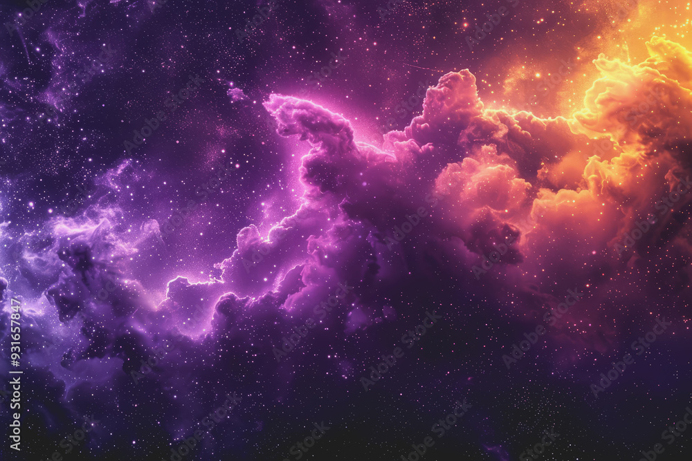 A mesmerizing neon yellow and purple galaxy filled with stars in the sky. on a black background. A mesmerizing neon yellow and purple galaxy filled with stars in the sky. on a black background.
