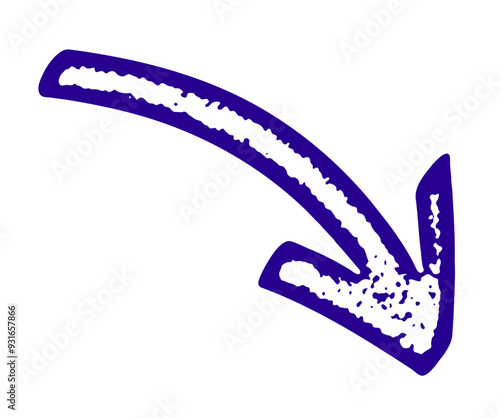 A bold dark blue arrow curving downwards, featuring a textured design. Vector illustration perfect for indicating direction or movement.