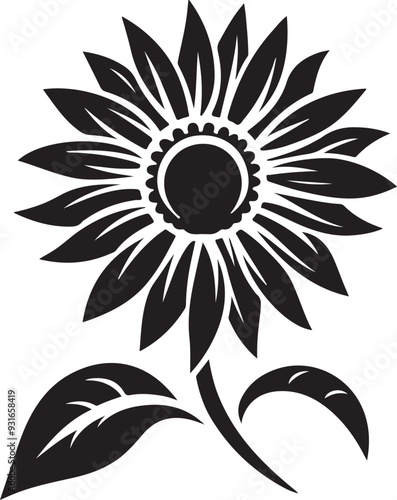 Outlined sunflower round frame vector illustration.