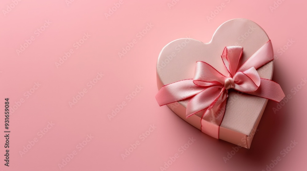 Heart Shaped Gift Box with Pink Ribbon on Pink Background Heart Shaped Gift Box with Pink Ribbon on Pink Background