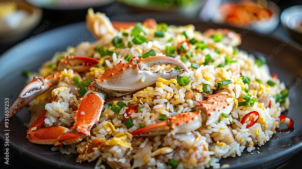 Crab fried rice is a popular fried rice menu in especially seafood set menus. It is a food menu that helps the body grow and repair worn out parts such as crabs Crab fried rice is a popular fried rice menu in especially seafood set menus. It is a food menu that helps the body grow and repair worn out parts such as crabs