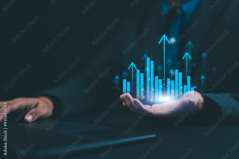 hand show graph chart stock market economic. growth business concept. plan strategy company increase profit to success global. trend marketing grows technology digital. economy, financial, and invest hand show graph chart stock market economic. growth business concept. plan strategy company increase profit to success global. trend marketing grows technology digital. economy, financial, and invest