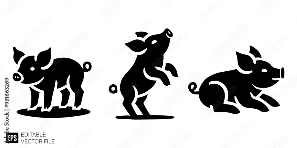 set of pig vector illustration black and white silhouette graphic design template set of pig vector illustration black and white silhouette graphic design template