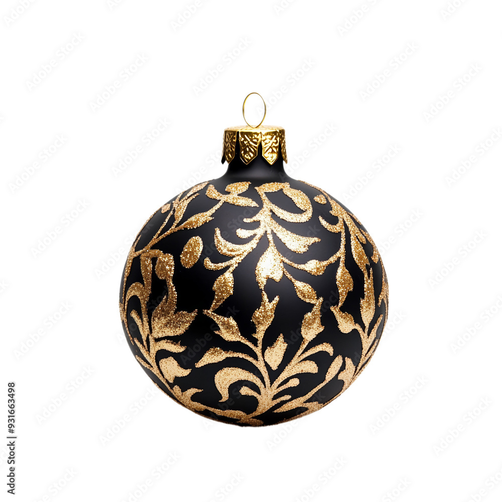 Sparkling Christmas bauble with intricate golden patterns isolated on transparent background festive ornament 