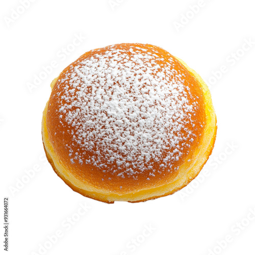 Top view of a Danish bleskiver ball shaped pastry dusted with powdered sugar isolated on transparent background  photo