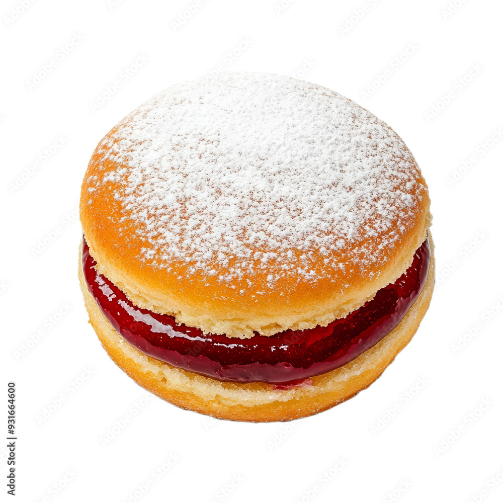 Top view of a Serbian vanilice sandwich cookie with a powdered sugar coating and visible jam filling isolated on transparent background Top view of a Serbian vanilice sandwich cookie with a powdered sugar coating and visible jam filling isolated on transparent background