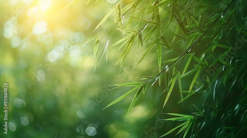 Bamboo branch in bamboo forest beautiful green nature background : Generative AI